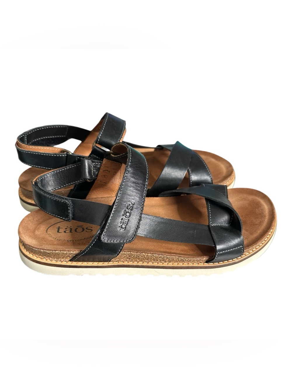 Taos Sideways Sandals Black Leather Slingback Size 10 Arch Support Adjustable